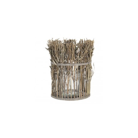 Lucerna se skleněným válcem z bambusových stonků s listy