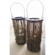 Lucerna se skleněným válcem z bambusových stonků s listy